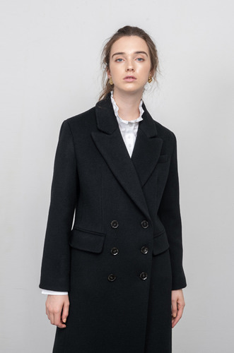 TAILORED DOUBLE BREASTED WOOL COAT [BK]