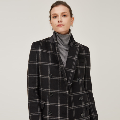 WOOL BLENDED DOUBLE BREASTED CHECK JACKET
